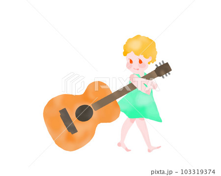 cute cartoon girl with guitar