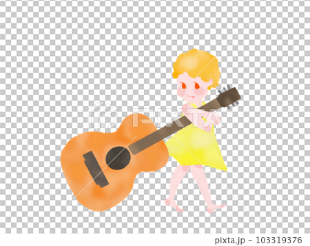 有原聲吉他的淘氣小女孩 103319376