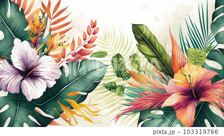 色々な熱帯植物の水彩画