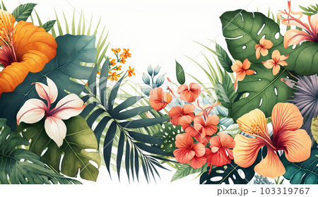 色々な熱帯植物の水彩画