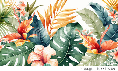 色々な熱帯植物の水彩画