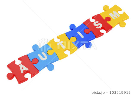 Autism word from colored puzzles, 3D rendering 103319913