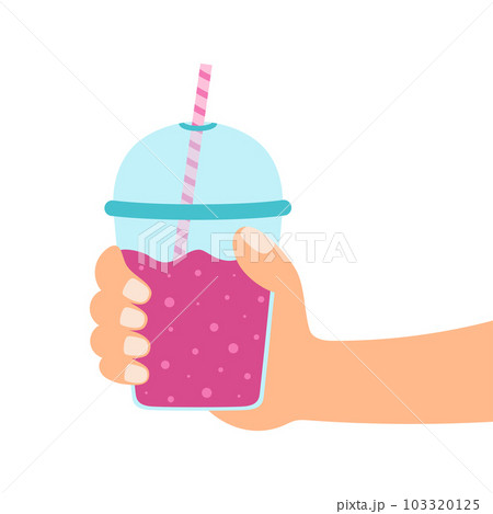 vector illustration of hand holding plastic cup with drink 103320125