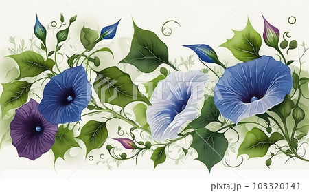 アサガオの花の水彩画