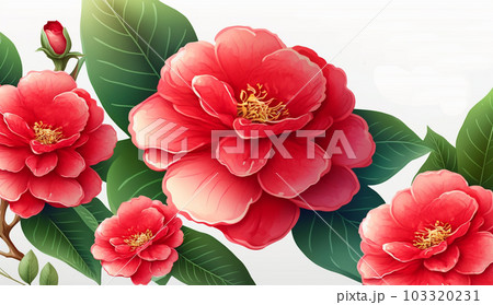 ツバキの花の水彩画