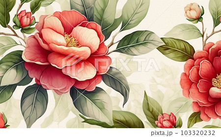 ツバキの花の水彩画
