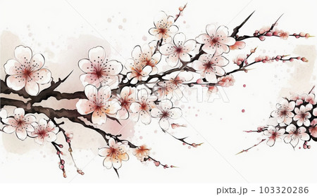 ウメの花の水彩画