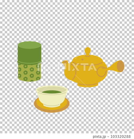 茶壺、茶杯和茶葉罐的插圖 103320288