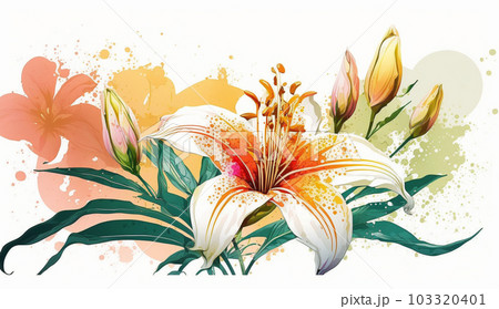 ユリの花の水彩画