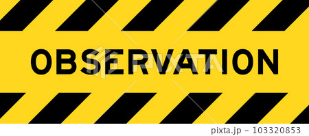 Yellow and black color with line striped label banner with word observation 103320853