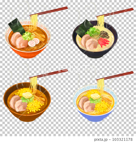 Ramen Chopsticks Illustration Set Soy Sauce Tonkotsu Miso Salt 103321178