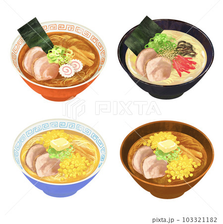 ラーメン　イラストセット　醤油　とんこつ　味噌　塩 103321182