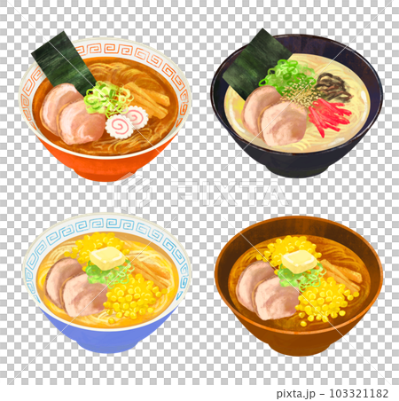 ラーメン　イラストセット　醤油　とんこつ　味噌　塩 103321182