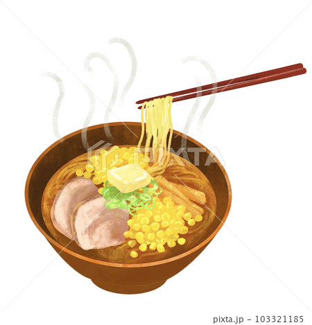 味噌バターコーンラーメンのイラスト　箸上げ 103321185