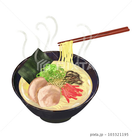 博多 とんこつラーメンのイラスト 箸上げのイラスト素材