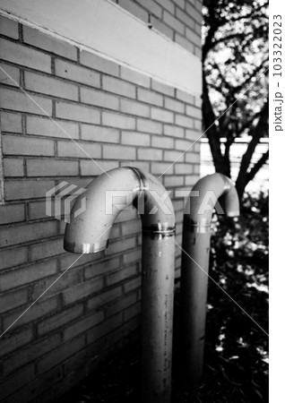 Underground structure manhole ventilation pipe in the shape of a candy cane. 103322023