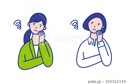 モヤモヤする20代〜40代女性の上半身イラスト素材【セット】 モヤモヤする20代〜40代女性の上半身イラスト素材【セット】 103322159