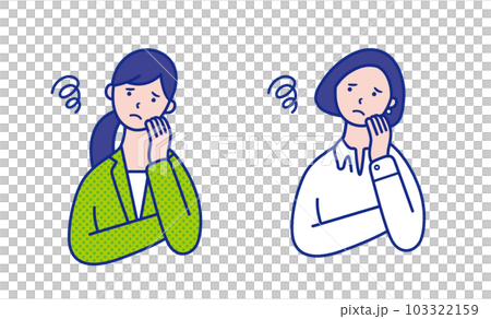 モヤモヤする20代〜40代女性の上半身イラスト素材【セット】 モヤモヤする20代〜40代女性の上半身イラスト素材【セット】 103322159