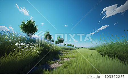 草原と青空をCGで高コントラストに表現