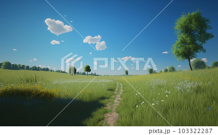草原と青空をCGで高コントラストに表現