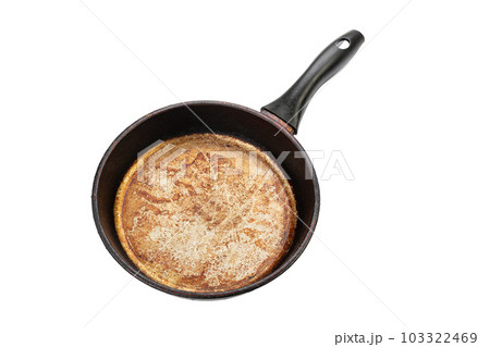 Old empty frying pan isolated on white background. Old empty frying pan isolated on white background. 103322469