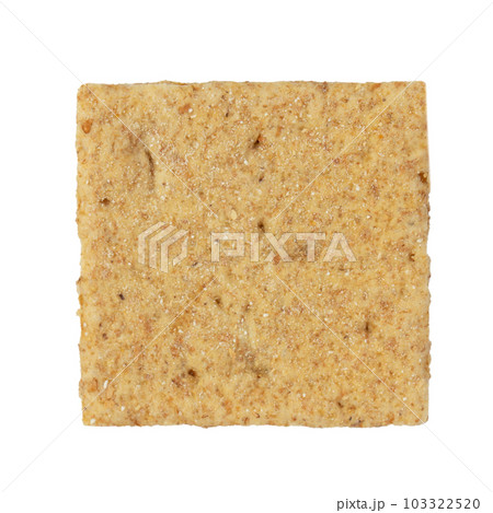 Square cookie cracker close-up. Carbohydrate snack. Isolated on white background. 103322520