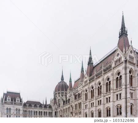 Beautiful old building of the Hungarian Parliament in neo-Gothic style 103322696