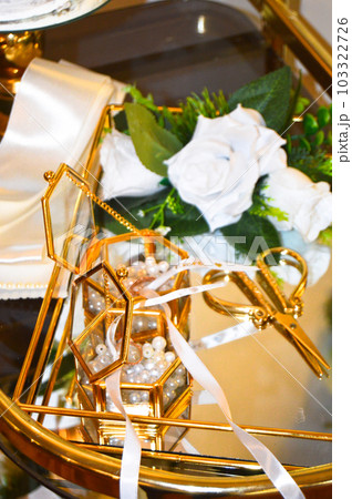 Scissors for cutting gold rings and ribbons of betrothed couples, engagement ceremony in Turkey Scissors for cutting gold rings and ribbons of betrothed couples, engagement ceremony in Turkey 103322726