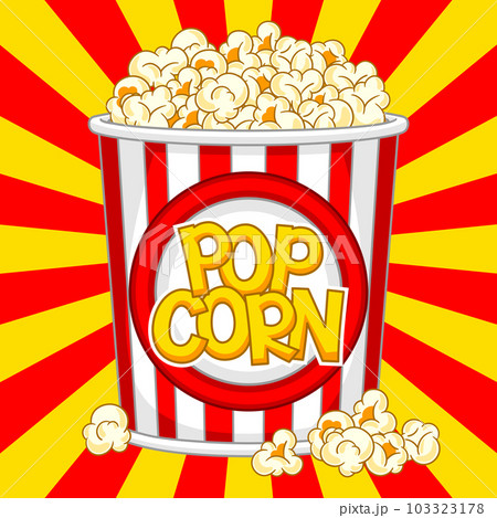 Popcorn in paper striped bucket. Illustration - Stock
