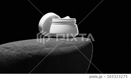 Jar with cream on big grey stone. Jar with cream on big grey stone. 103323275