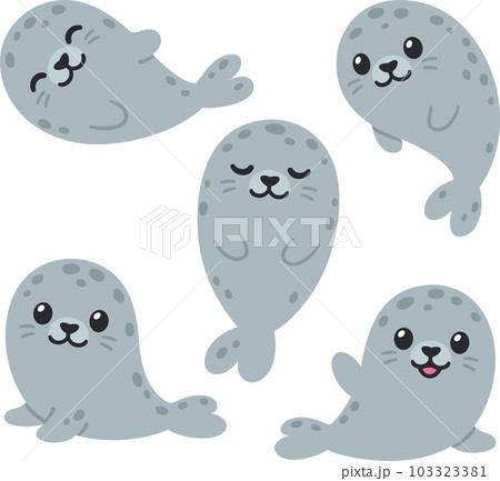 Cute cartoon grey harbor seals set 103323381