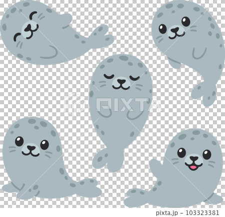 Cute cartoon grey harbor seals set 103323381
