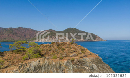 View of Olympos - Chiraly beach and Mediterranean Sea on sunny summer day. Turkey. 103323623