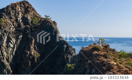 View of Olympos - Chiraly beach and Mediterranean Sea on sunny summer day. Turkey. 103323636
