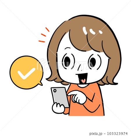 スマホでメールを確認している女性 チェック 笑顔 スマホでメールを確認している女性 チェック 笑顔 103323974