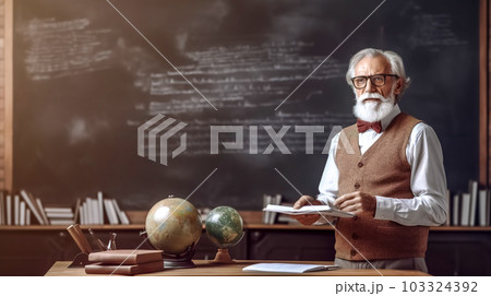 a gray haired professor at the science department of the university gives a lecture about life on earth, made with Generative AI 103324392