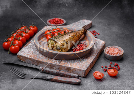 Delicious grilled ocean mackerel with salt, spices and herbs 103324847