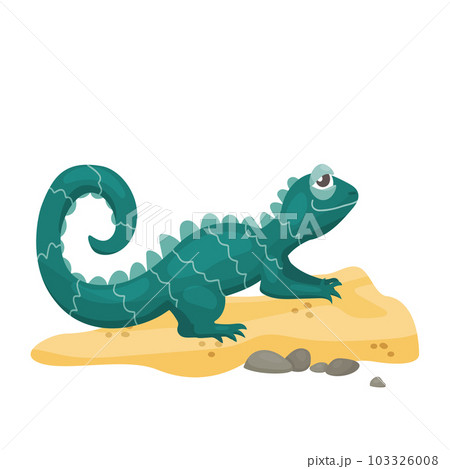 Reptile lizard on the sand. Cute cartoon vector illustration.  103326008