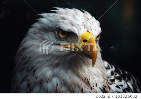 Portrait of a white-headed eagle, white head, yellow beak, looking at the camera. Generative AI 103326032
