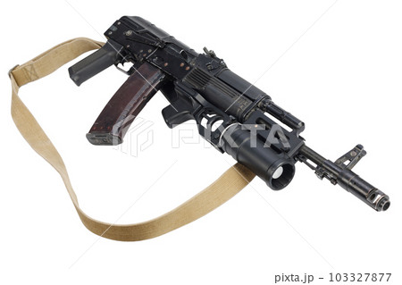 Modern kalashnikov 5.45x39 mm AK 74M assault rifle with 40 mm underbarrel grenade launcher Modern kalashnikov 5.45x39 mm AK 74M assault rifle with 40 mm underbarrel grenade launcher 103327877