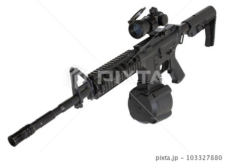 Assault rifle with drum magazine 103327880