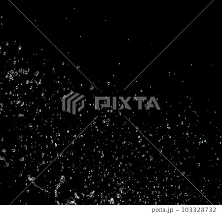 Shape form throw of Water splashes into drop water attack fluttering in air and stop motion freeze shot. Splash Water for explosion texture graphic resource elements, black background isolated 103328732