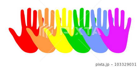 Colorful Rainbow Hands Set. Pride Flag Symbol Colorful Rainbow Hands Set. Pride Flag Symbol 103329031