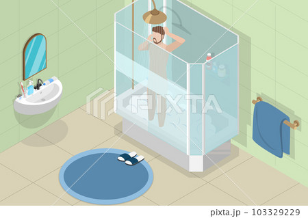 3D Isometric Flat Vector Conceptual Illustration of Person Taking Shower 3D Isometric Flat Vector Conceptual Illustration of Person Taking Shower 103329229
