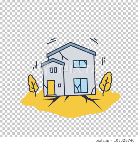 地震の被害を受ける家 103329746