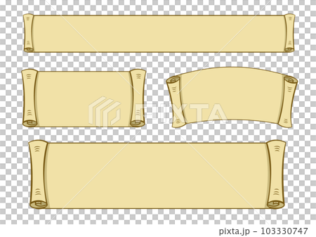 端が丸まった羊皮紙の巻紙のフレームセット 103330747