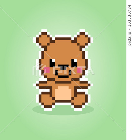 Pixel 8 bit brown bear sitting. Animal game assets in vector illustration. 103330784