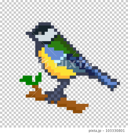 Pixel 8 bit blue tit bird. Animal game assets in vector illustration. Pixel 8 bit blue tit bird. Animal game assets in vector illustration. 103330801