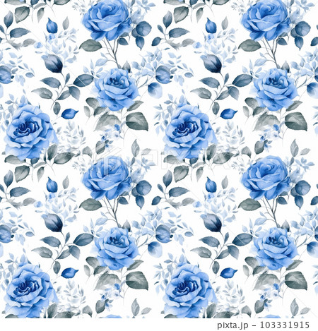 水彩の青いバラ　シームレス背景イラスト　AI画像 103331915