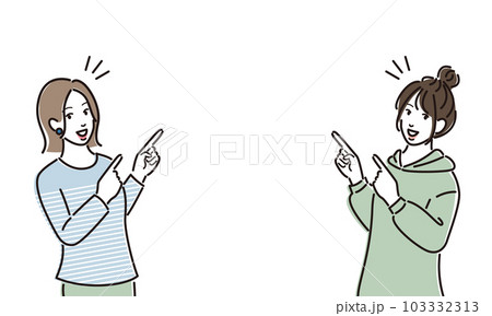 指をさして案内する二人の若い女性 指をさして案内する二人の若い女性 103332313